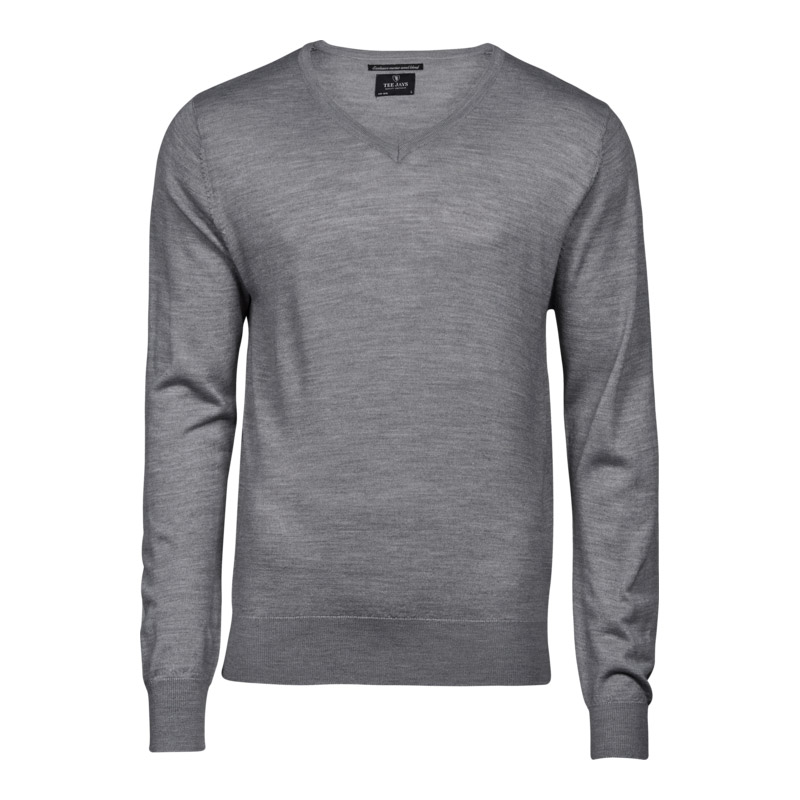 TEE JAYS V-Neck Merino Strik-Grå melange