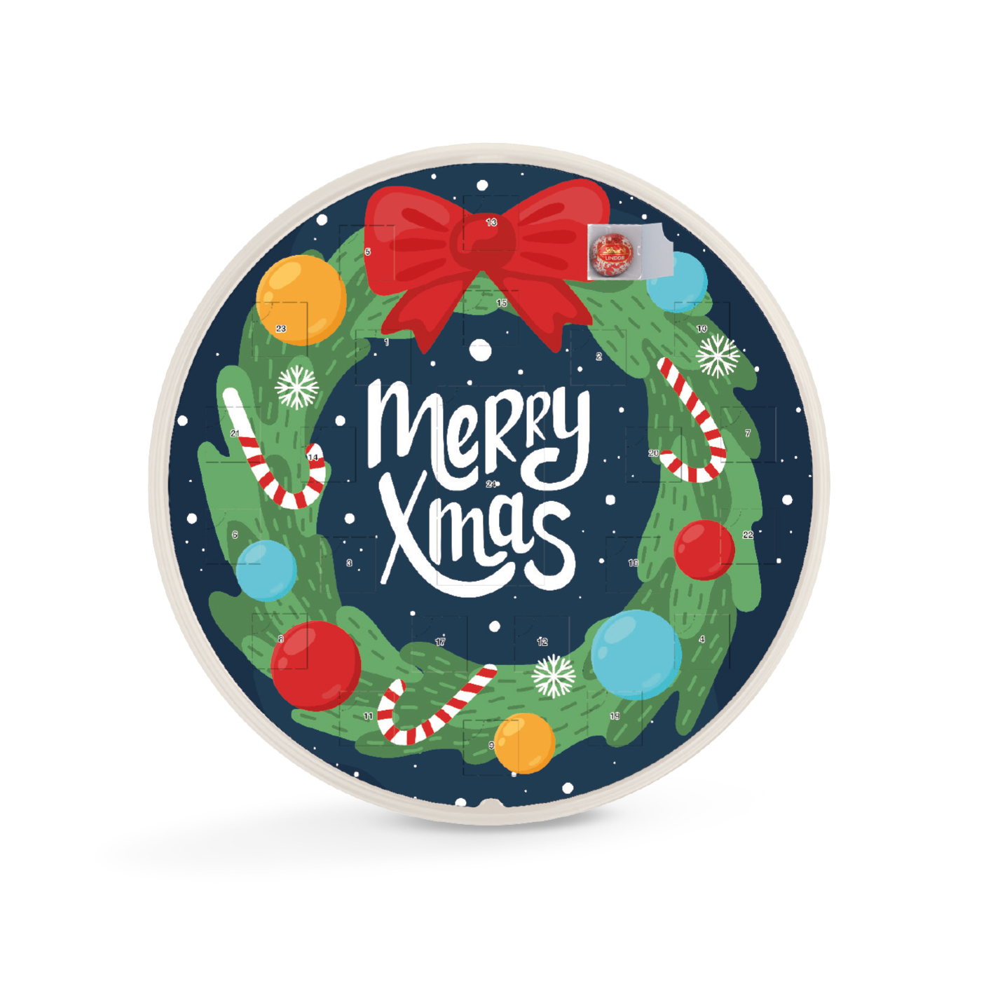 Rund Julekalender med Lindt Chokolade - Certificeret karton-Design Inspiration