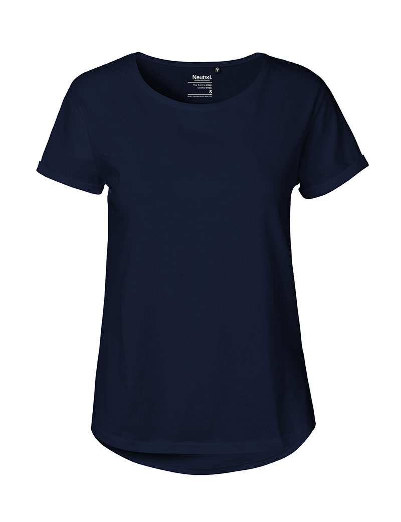 NEUTRAL Roll Up Sleeve Dame T-shirt, 100% Økologisk Fairtrade Bomuld-Mørke blå