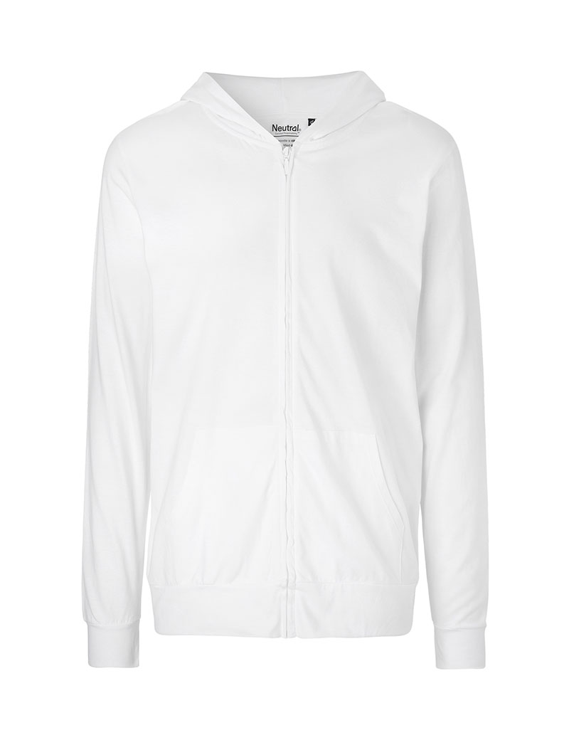 NEUTRAL Unisex Jersey Zip Hoodie, 100% Økologisk Fairtrade Bomuld-Hvid