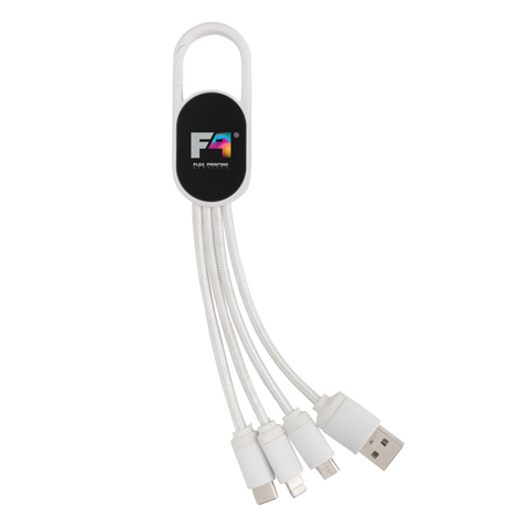 4 i 1 kabel med karabin clip-Hvid
