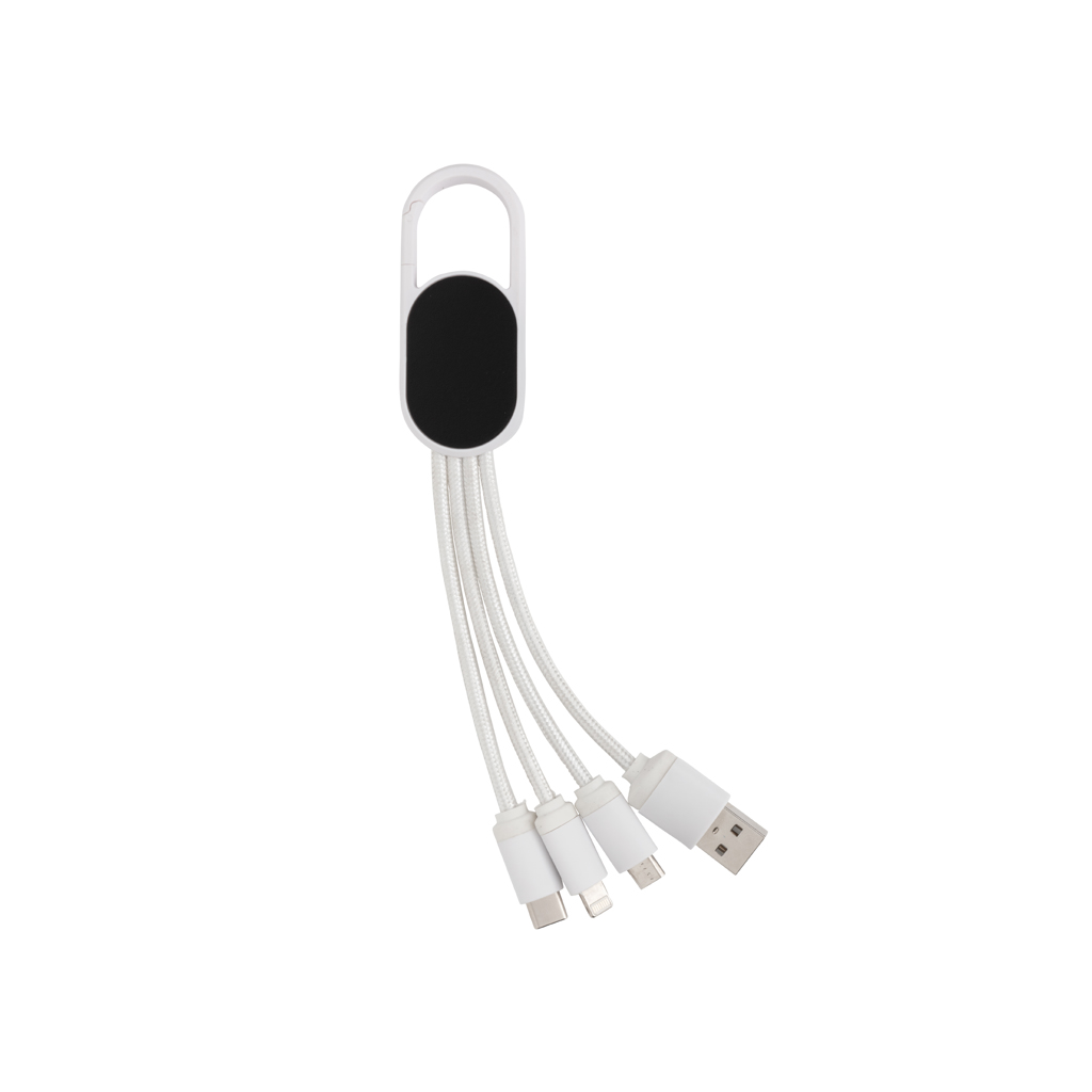 4 i 1 kabel med karabin clip-Hvid