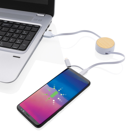 Ontario 6-i-1 optrækkelige kabel i RCS genanvendt plast,-Hvid