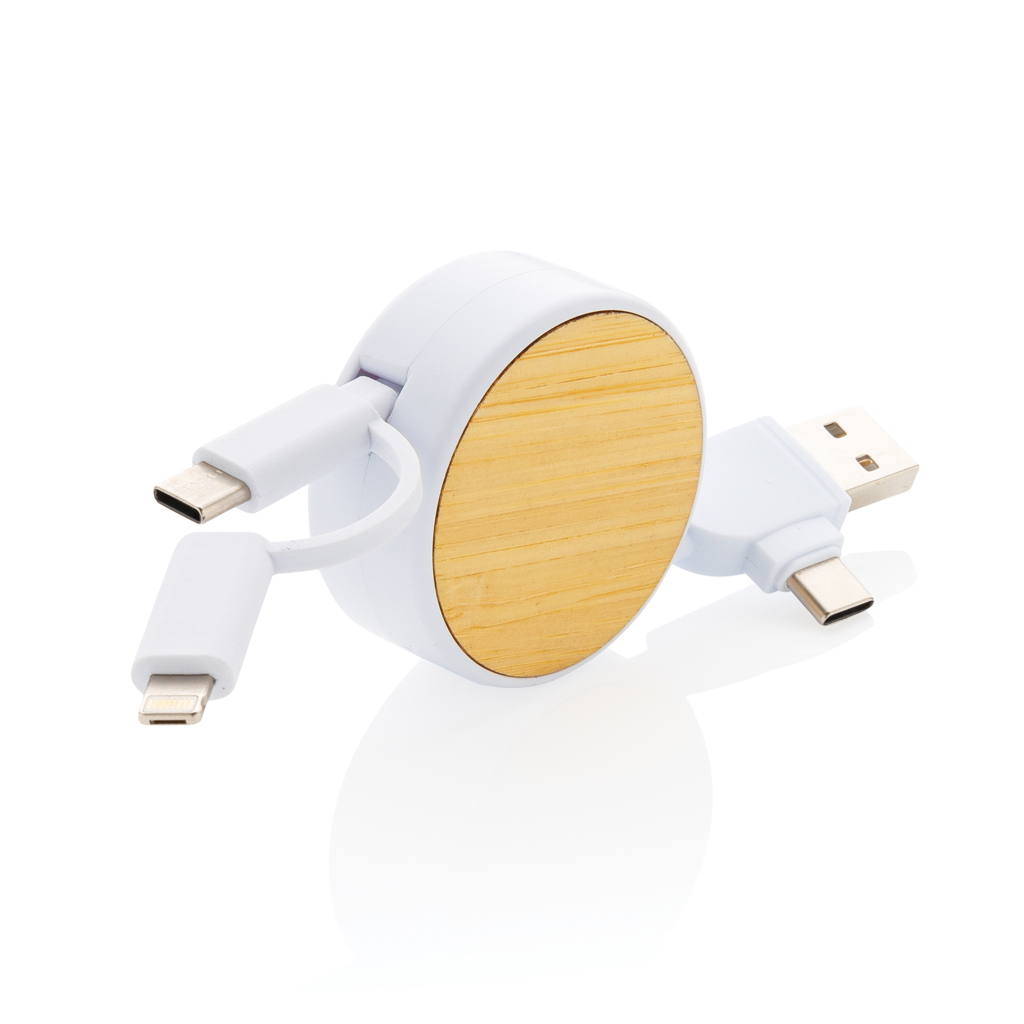 Ontario 6-i-1 optrækkelige kabel i RCS genanvendt plast,-Hvid