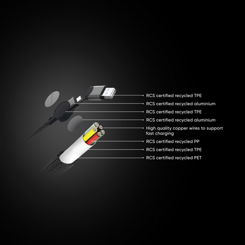 Urban Vitamin Oakland kabel, 1,2 meter, 6-i-1 hurtigopladning, 60W-Sort