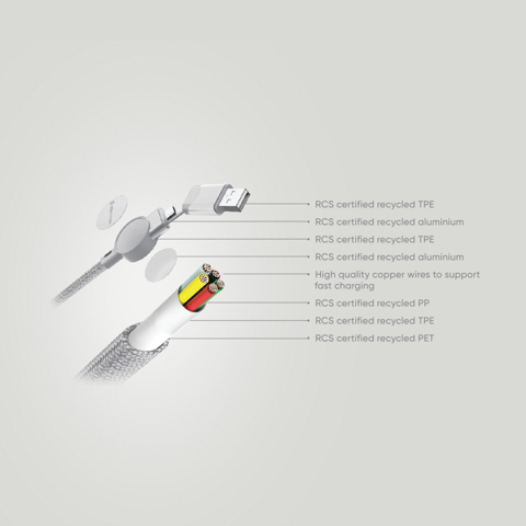 Urban Vitamin Oakland kabel, 1,2 meter, 6-i-1 hurtigopladning, 60W-Hvid