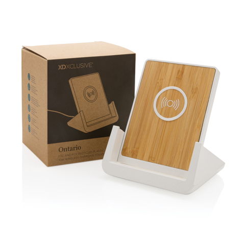 Ontario 10W oplade stand i bambus & RCS genanvendt plast-Hvid