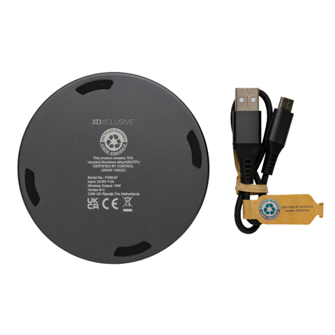 Terra 10W trådløs oplader i RCS genanvendt aluminium-Grå