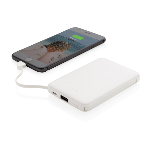 5.000 mAh lomme powerbank med integrerede kabler - BSCI-Hvid
