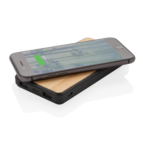 8.000 mAh trådløse powerbank i RCS genanvendt plastik-Brun