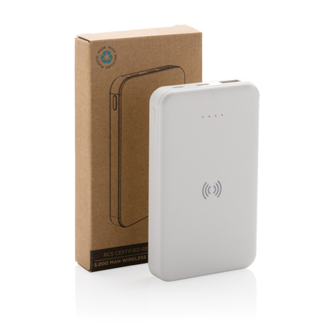 RCS genanvendt plastik wireless powerbank 5.000 mAh 5W-Hvid