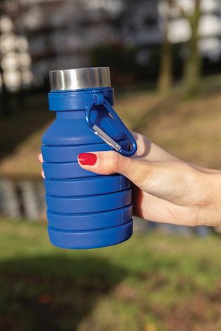 Leakproof sammenfoldelig silicone flaske med låg, sort