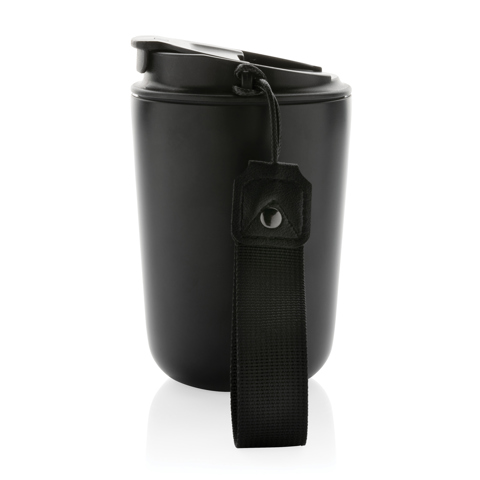 Cuppa RCS vakuumtumbler i genanvendt stål, med lanyard-Sort