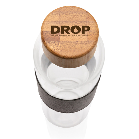 Impact borosilikat glasflaske med bambus låg-Transparant