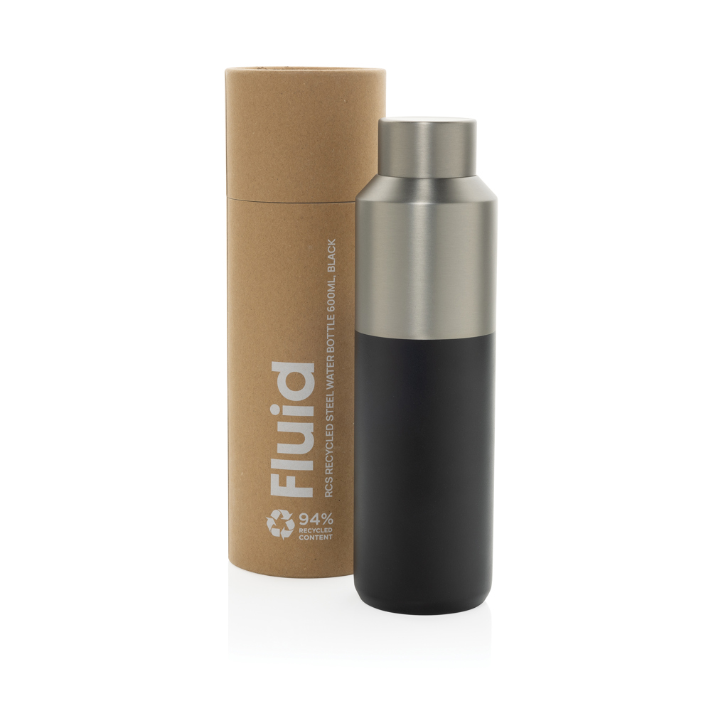Fluid RCS certificeret 600ML vandflaske af genanvendt stål-Sort