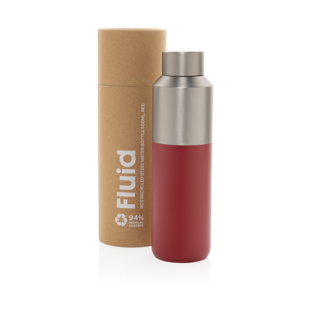 Fluid RCS certificeret 600ML vandflaske af genanvendt stål-Rød
