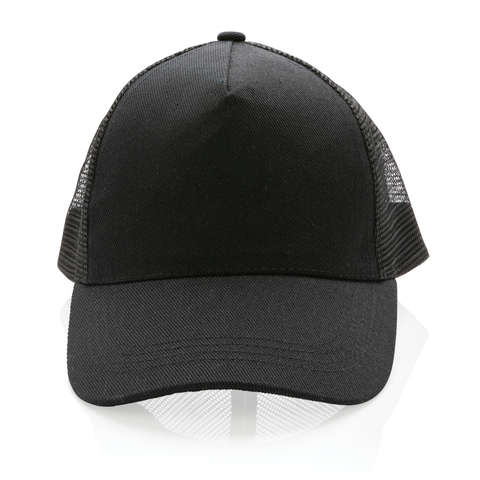 Impact AWARE™ Trucker Cap med 5 paneler - Genanvendt Bomuld-Sort