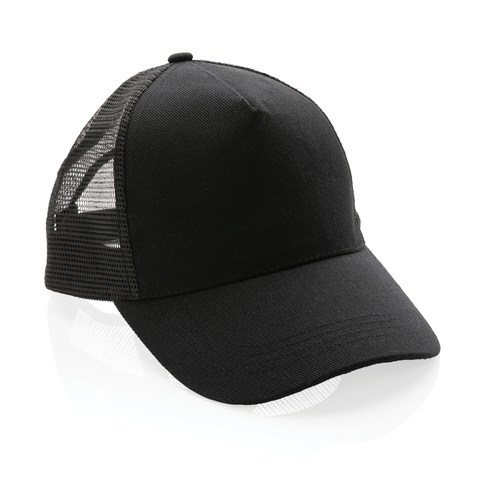 Impact AWARE™ Trucker Cap med 5 paneler - Genanvendt Bomuld-Sort