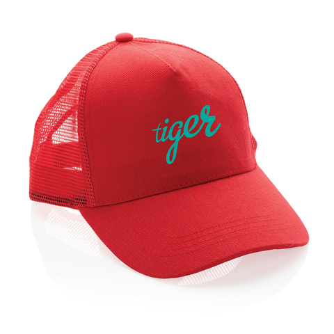 Impact AWARE™ Trucker Cap med 5 paneler - Genanvendt Bomuld-Rød