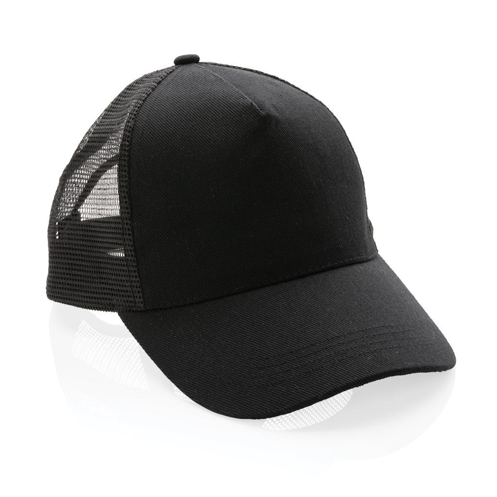 Impact AWARE™ Trucker Cap med 5 paneler - Genanvendt Bomuld-Sort