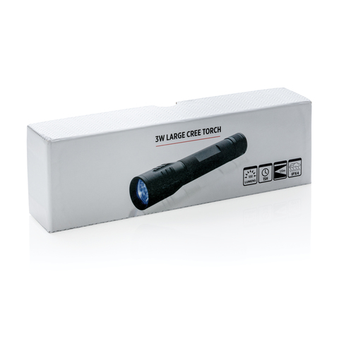 3W stor CREE lygte, sort-