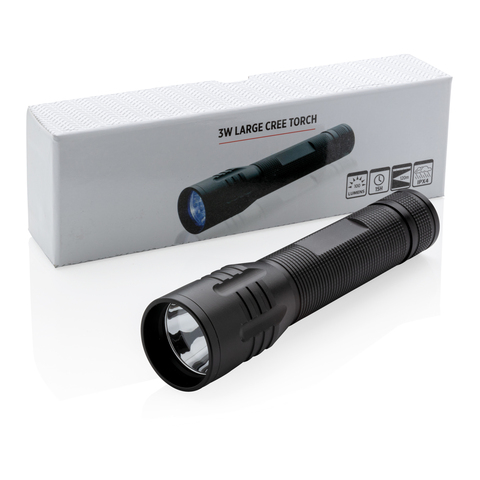 3W stor CREE lygte, sort-