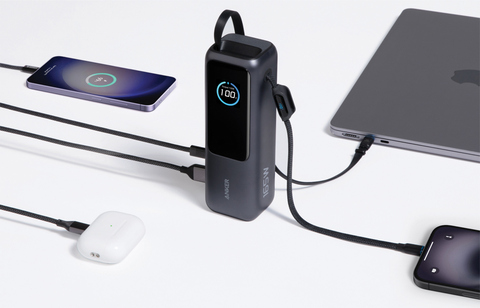 Anker Power Bank 25.000 mAh 165 W, intern udtrækkeligt kabel-