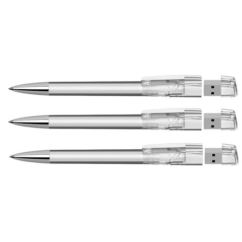 KLIO Pen transparent med metal tip, med 4 GB usb stik, Turnus M T USB 2.0-Hvid