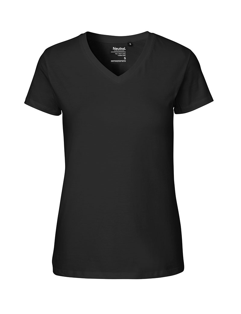 NEUTRAL V-Hals Dame T-shirt, 100% Økologisk Fairtrade Bomuld-Sort