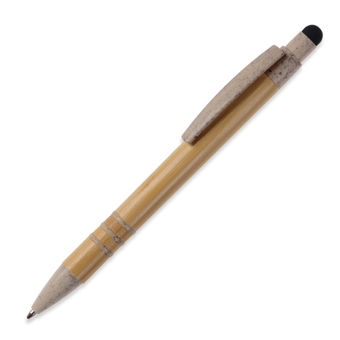 Bambuskuglepen med Stylus - Hvedestrå-Sort