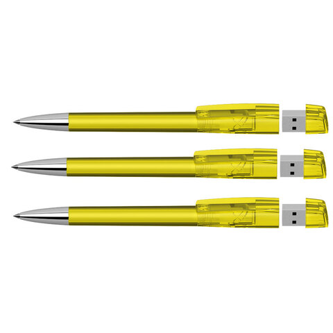 KLIO Pen transparent med metal tip, med 4 GB usb stik, Turnus M T USB 2.0-Gul