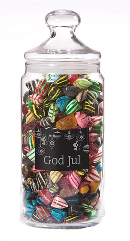 Møn Bolcher Apotekerglas, med GOD JUL label-Sort