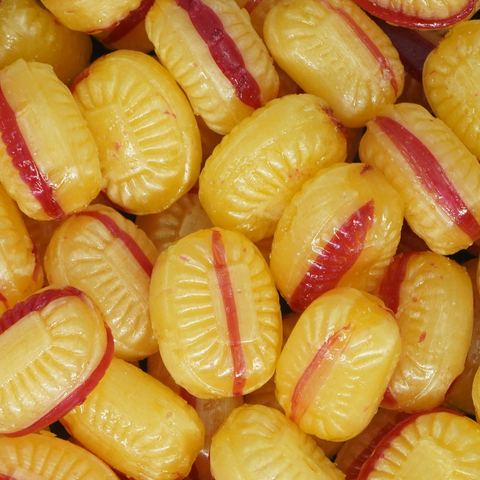 Danske Twistede Logo Bolcher i komposterbar folie-Rabarber