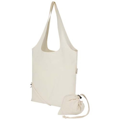 Madras blanding 140 g/m² GRS certificeret genvundet, sammenfoldelig bomuldstaske, 7 liter - Natur
