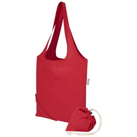 Madras blanding 140 g/m² GRS certificeret genvundet, sammenfoldelig bomuldstaske, 7 liter - Rød
