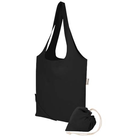 Madras blanding 140 g/m² GRS certificeret genvundet, sammenfoldelig bomuldstaske, 7 liter - Sort
