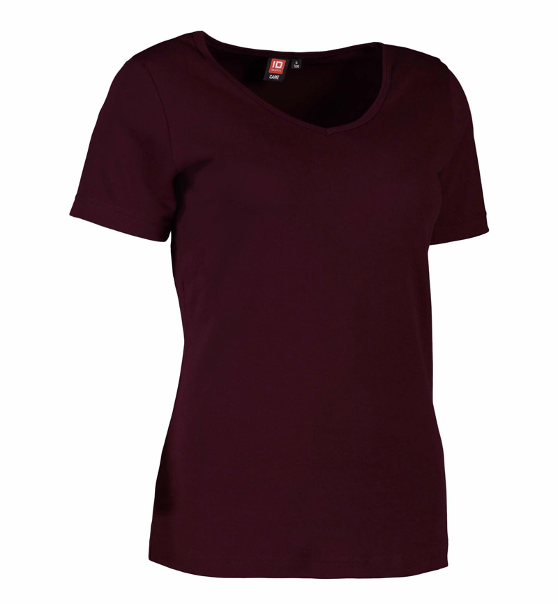 ID Interlock T-shirt Dame - V-hals-Bordeaux Rød