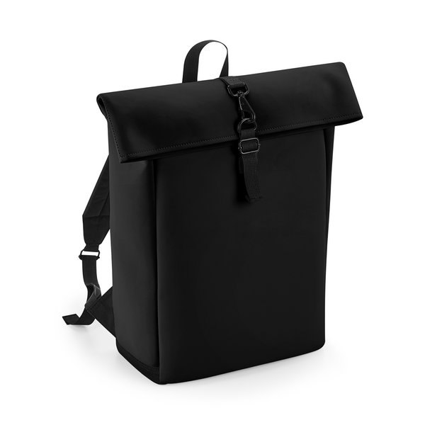 Matte PU Roll-Top Backpack - 100 % genbrugspolyester-Sort