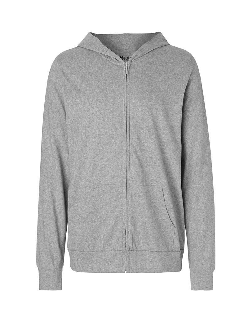 NEUTRAL Unisex Jersey Zip Hoodie, 100% Økologisk Fairtrade Bomuld-Grå melange