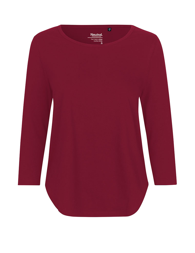 NEUTRAL 3/4 Ærmet Dame T-shirt, 100% Økologisk Fairtrade Bomuld-Bordeaux Rød