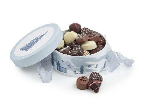 Hatteæske med Fyldt Luksus Chokolade, 500 g.-Lyseblå