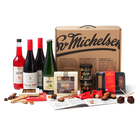 SV. MICHELSEN Kæmpe gavekuffert med Fairtrade chokolade, saft & vin - 