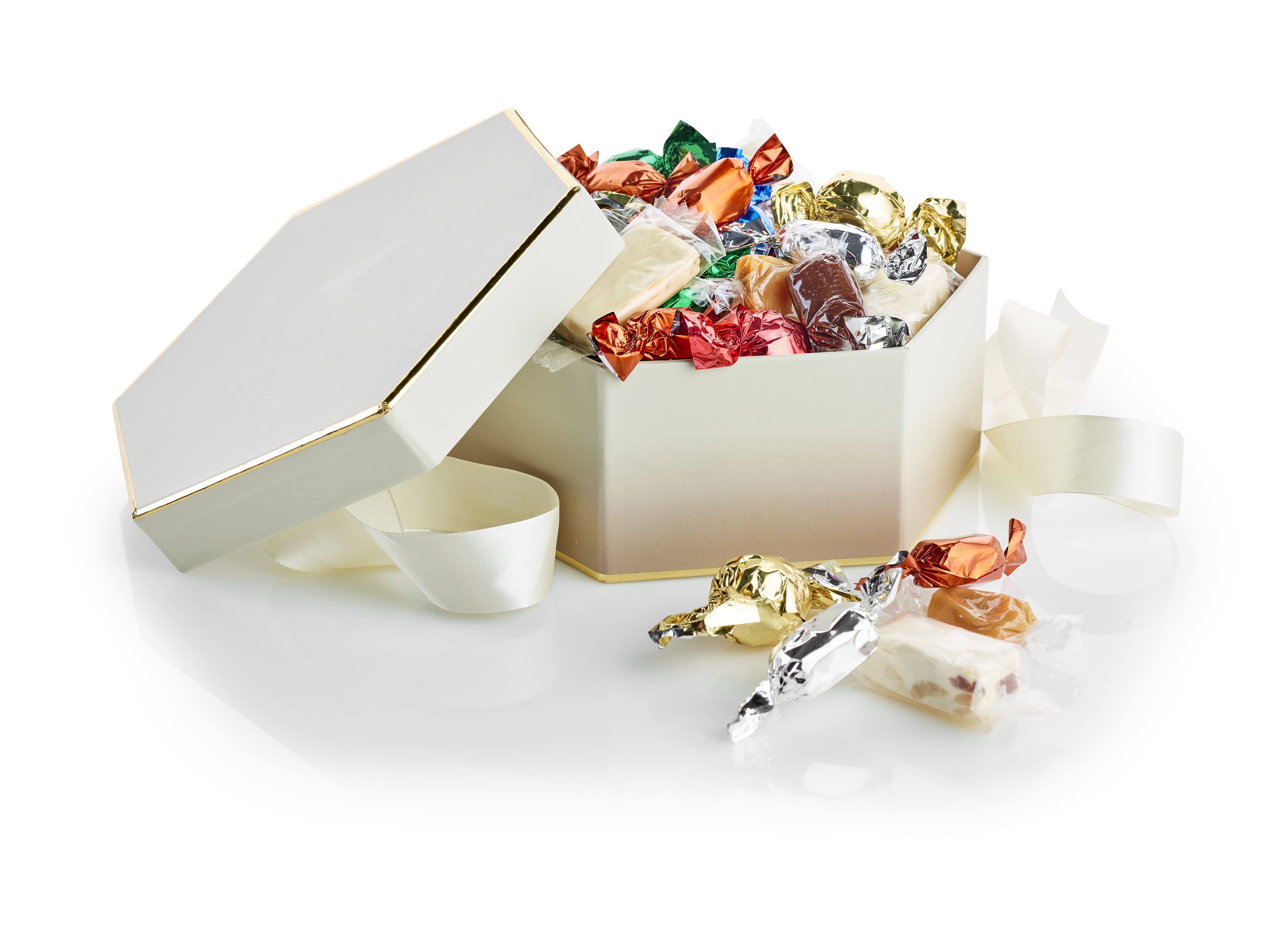 Hatteæske med Julemix, 600 g.-Hvid