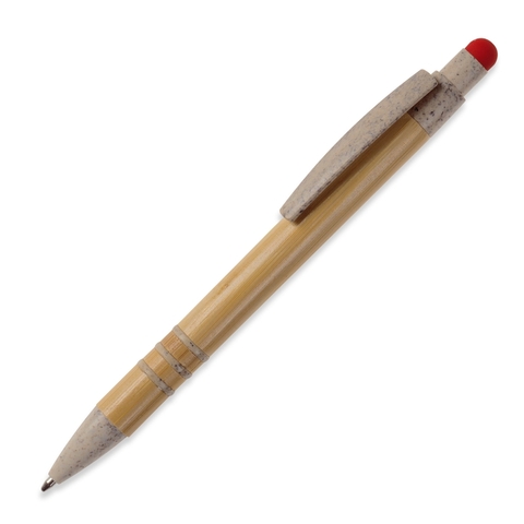 Bambuskuglepen med Stylus - Hvedestrå-Rød