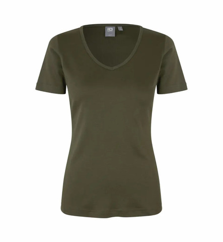 ID Interlock T-shirt Dame - V-hals - Oliven