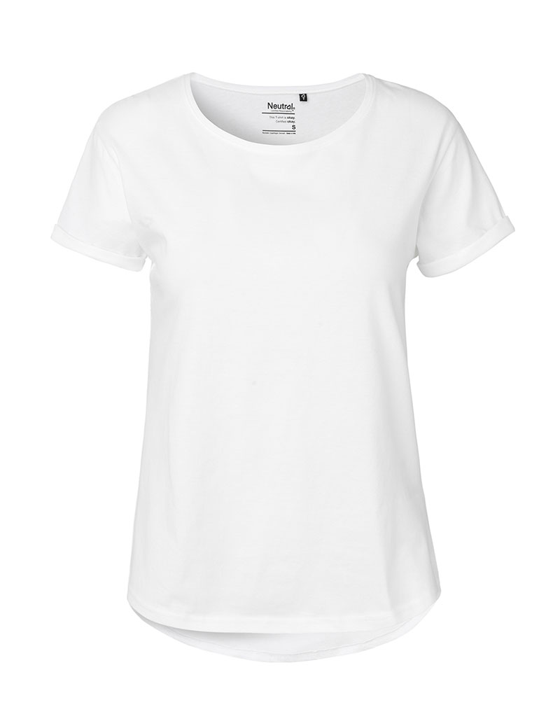 NEUTRAL Roll Up Sleeve Dame T-shirt, 100% Økologisk Fairtrade Bomuld-Hvid