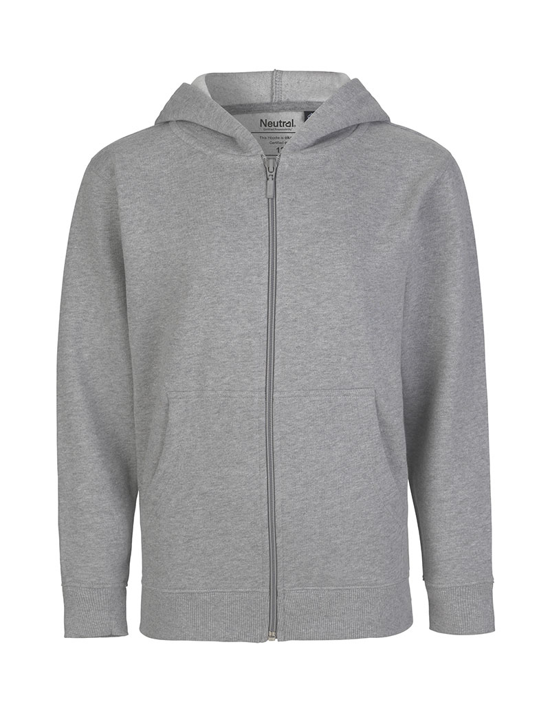NEUTRAL Zip Hoodie Børn, 100% Økologisk Fairtrade Bomuld-Grå melange