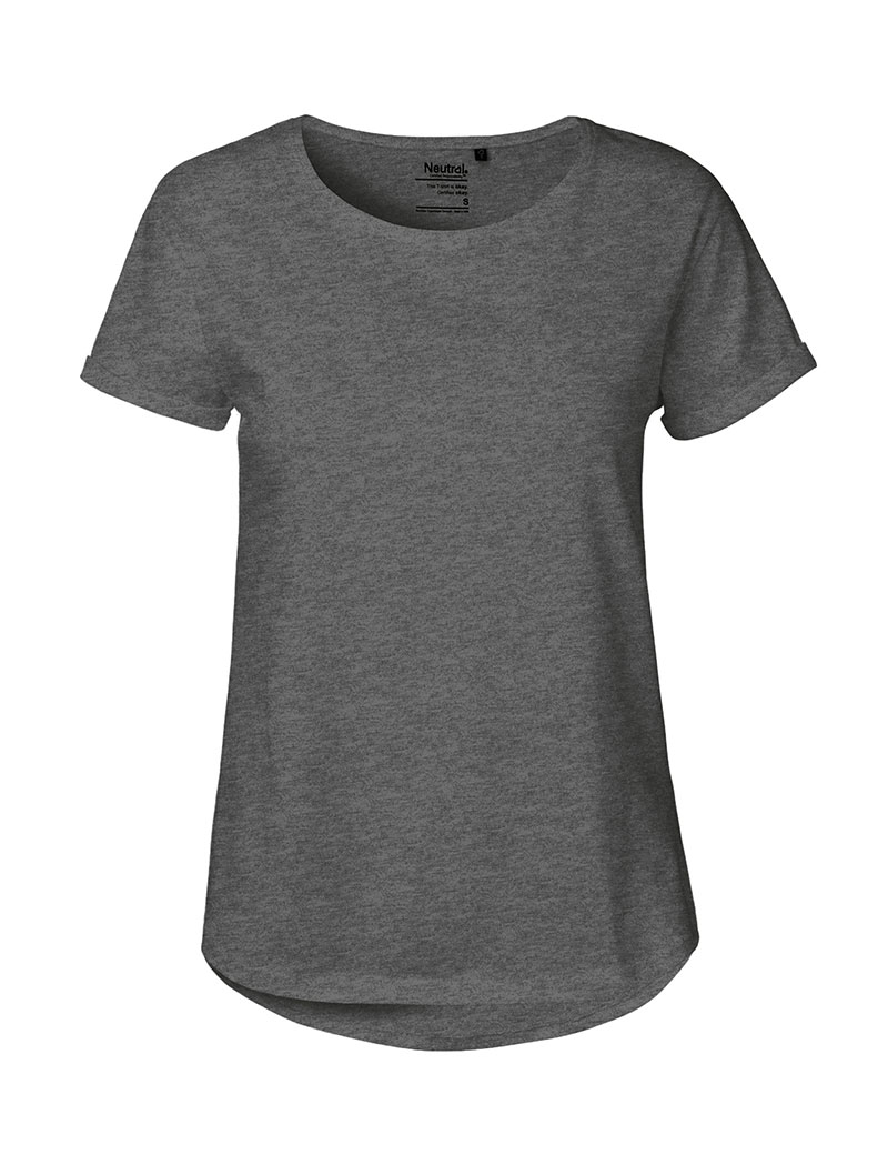 NEUTRAL Roll Up Sleeve Dame T-shirt, 100% Økologisk Fairtrade Bomuld-Mørkegrå Melange